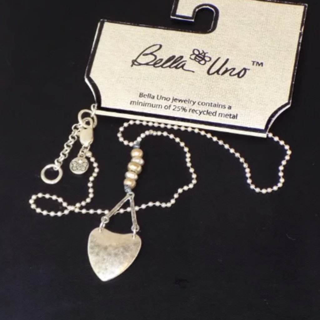 New W40 Tag Bella Uno Silver Metal Heart Beads Pendant Ball Chain Necklace 14$